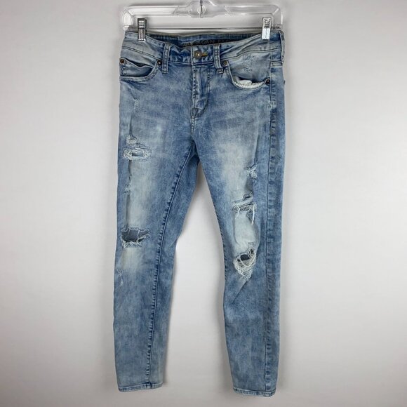 American Eagle Jeans Mens Whiskered Destroyed Skinny Next Level Flex 28 X 32 - Picture 1 of 9